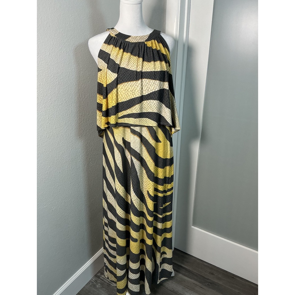 Chico's Golden Zebra Print Sleeveless Layer Maxi Dress Size 1 (Medium or 8/10)